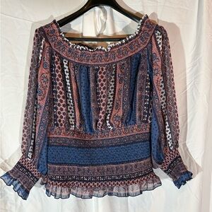 VENUS Blue and Pink Patterned Blouse